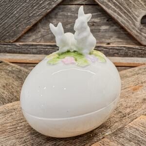 1980’s Vintage Baby Bunny Friends Porcelain Trinket Box Egg by Midwest Imports